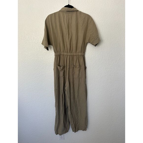 ZARA Linen Blend Olive Green Jumpsuit Size Small - Picture 5 of 7